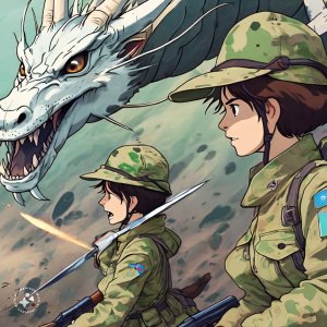 Ghibli-animation-of-soldiers-in-camoflauge-uniforms-fighting-dragons.jpeg